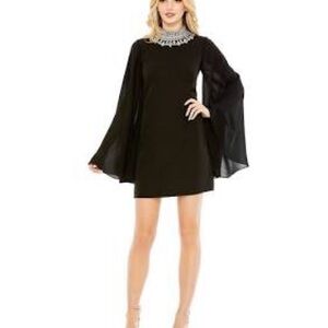 MAC DUGGAL BLACK RHINESTONE COLLAR BELL SLEEVE MINI DRESS SIZE 2